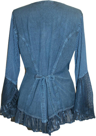 Embroidered Netted Ruffle Sleeve Blouse - Agan Traders, Blue