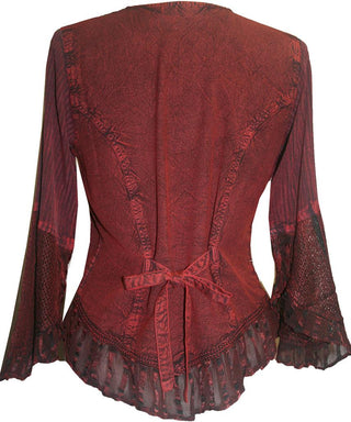 Embroidered Netted Ruffle Sleeve Blouse - Agan Traders, Wine Burgundy
