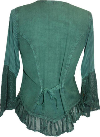 Embroidered Netted Ruffle Sleeve Blouse - Agan Traders, Hunter Green