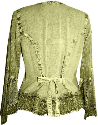 Embroidered Netted Ruffle Sleeve Blouse - Agan Traders, Olive 