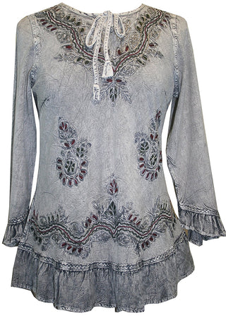 147 B Gypsy Medieval Ruffle Top Tunic Kurta Blouse India - Agan Traders, Silver Gray C