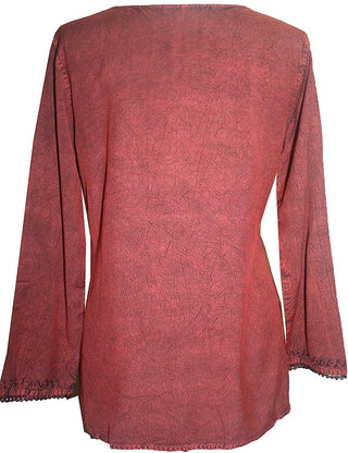 Diamond Neck Renaissance Embroidered Blouse - Agan Traders, BG Wine