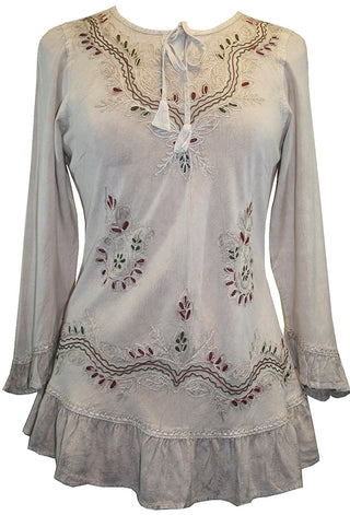 147 B Gypsy Medieval Ruffle Top Tunic Kurta Blouse India - Agan Traders, Beige C