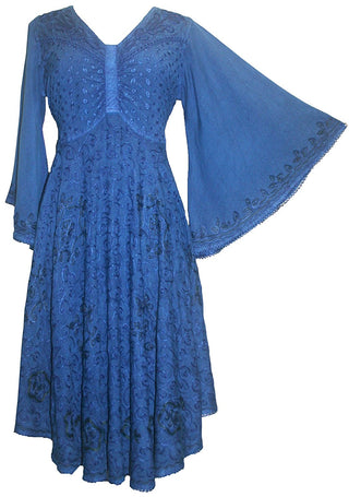 117 DR Butterfly Embroidered Bell Sleeve Flare Knee Length Dress - Agan Traders