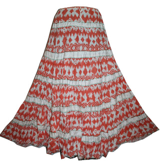Tiered Long Funky Beach summer Gypsy Cotton skirt - Agan Traders, Orange/White