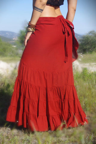 15 WS Women's Rayon Boho Chic Broom Mopping Ruffle Tier Wrap Skirt Maxi - Agan Traders; Burgundy