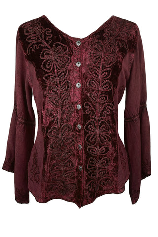 Renaissance Vintage Rayon Velvet Renaissance Top Blouse - Agan Traders, Burgundy