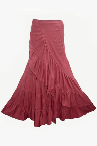 15 WS Women's Rayon Boho Chic Broom Mopping Ruffle Tier Wrap Skirt Maxi - Agan Traders; Burgundy