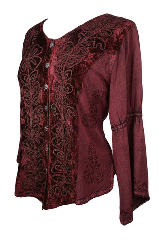 Renaissance Vintage Rayon Velvet Renaissance Top Blouse - Agan Traders, Burgundy
