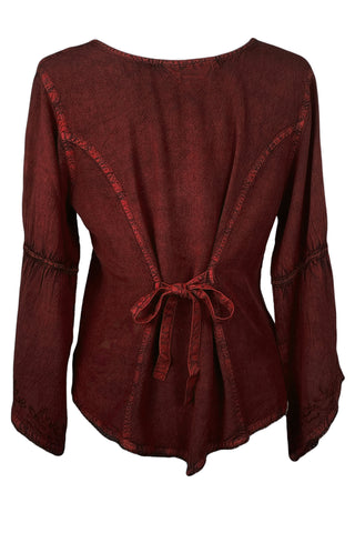 Renaissance Vintage Rayon Velvet Renaissance Top Blouse - Agan Traders, Burgundy