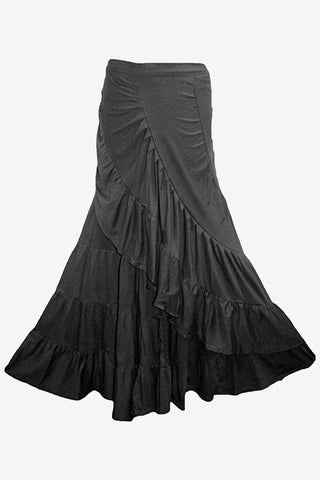 15 WS Women's Rayon Boho Chic Broom Mopping Ruffle Tier Wrap Skirt Maxi - Agan Traders; Black