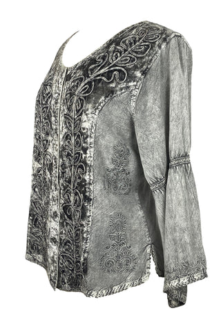 Renaissance Vintage Rayon Velvet Renaissance Top Blouse - Agan Traders, Silver