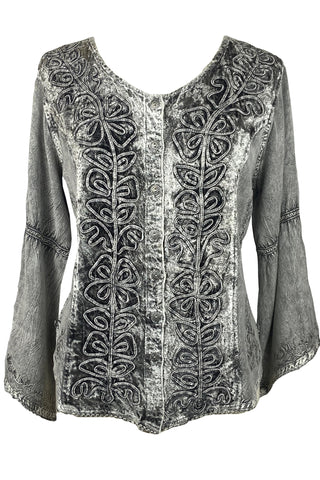 Renaissance Vintage Rayon Velvet Renaissance Top Blouse - Agan Traders, Silver