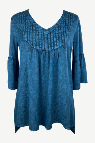 609 B Women's Vintage Medieval V Neck Striped Blouse Tunic - Agan Traders, Blue