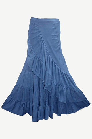 15 WS Women's Rayon Boho Chic Broom Mopping Ruffle Tier Wrap Skirt Maxi - Agan Traders; Blue