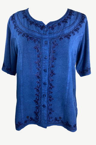 Gypsy Medieval Scoop Neck Embroidered Top Blouse - Agan Traders, Blue