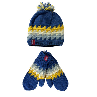 Two Tone Knit Crochet Chaal Hat Small & Medium - Agan Traders, Blue Multi