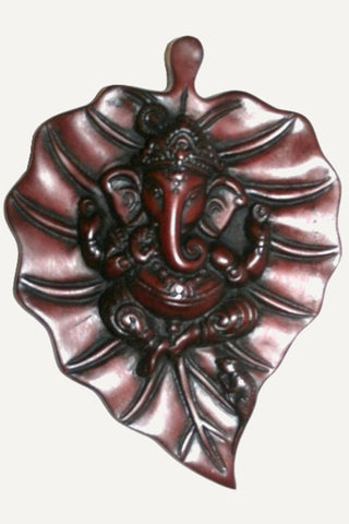 Ganesha Embedded Leaf Wall Hanging - Agan Traders, Rosewood