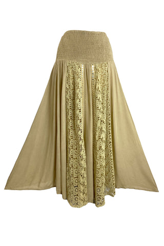 Rayon Crape Bohemian Medieval Peasant Gypsy Long Skirt - Agan Traders, Beige