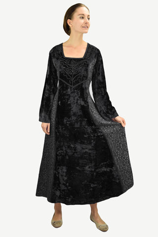 Renaissance Gothic Roman Medieval Velvet Long Dress Gown - Agan Traders, Black