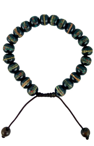 Tibetan Buddhist Coral Turquoise Prayer Meditation Bracelet ~ Nepal - Agan Traders, Black