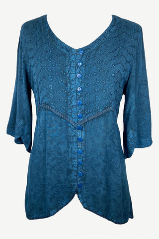 Bohemian Ari Embroidered Button Down Tunic Blouse ~ 604 B  - Agan Traders, Blue