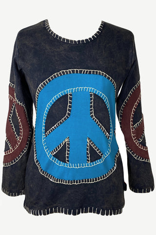 Tumlingtar Rib Cotton Blanket-Stitch Peace Patch Blouse