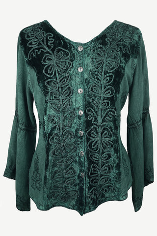 Renaissance Vintage Rayon Velvet Renaissance Top Blouse - Agan Traders, Green