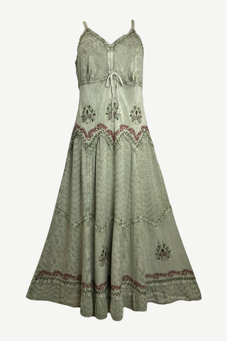 600 DR Rayon Womens Embroidered Long Spaghetti Strap Sexy Summer Sun dress - Agan Traders, Sea Green