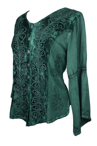 Renaissance Vintage Rayon Velvet Renaissance Top Blouse - Agan Traders, Green