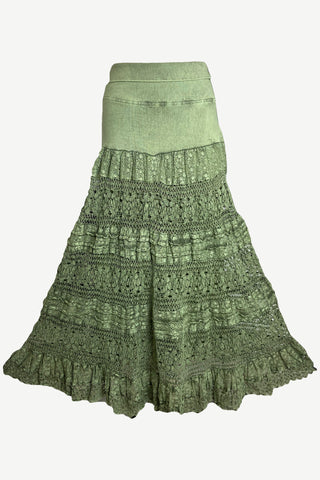 21494 SKT Cotton Full Heavy Lace Tiered Lined Long Broom Skirt - Agan Traders, Sea Green