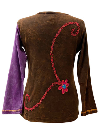 Rib Cotton Funky "Om" Embroidered Bohemian Gypsy Top Blouse - Agan Traders, Multi
