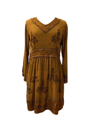 05 DR Womens Sweet Empire Gothic Medieval Slit Cuff Knee Length Dress - Agan Traders, Old Gold