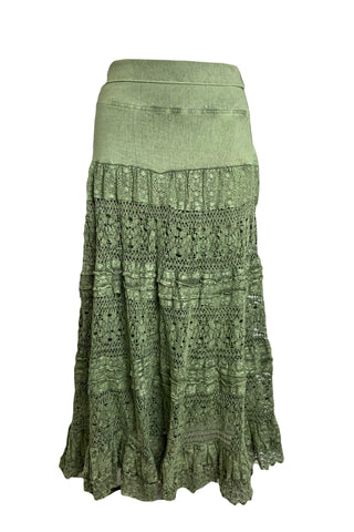21494 SKT Cotton Full Heavy Lace Tiered Lined Long Broom Skirt - Agan Traders, Sea Green