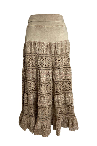 21494 SKT Cotton Full Heavy Lace Tiered Lined Long Broom Skirt - Agan Traders, Beige