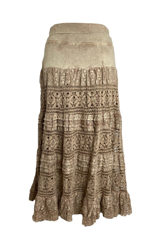 21494 SKT Cotton Full Heavy Lace Tiered Lined Long Broom Skirt - Agan Traders, Beige