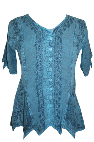 Gypsy Medieval Netted Assymetrical Vintage Top Blouse - Agan Traders, Turquoise