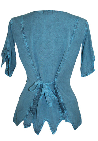Gypsy Medieval Netted Assymetrical Vintage Top Blouse - Agan Traders, Turquoise