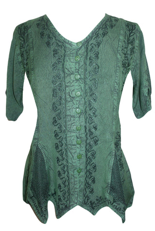 Gypsy Medieval Netted Asymmetrical Vintage Top Blouse - Agan Traders, E Green