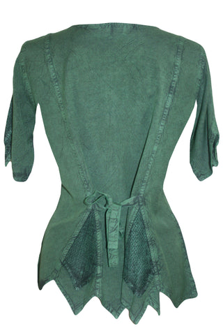Gypsy Medieval Netted Asymmetrical Vintage Top Blouse - Agan Traders, E Green