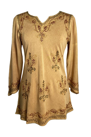 Embroidered Rayon Renaissance Blouse - Agan Traders, Camel