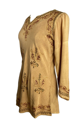 Embroidered Rayon Renaissance Blouse - Agan Traders, Camel