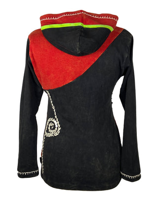 R 346 Agan Traders Nepal Rib Embroidered Cotton Bohemian Hoodie Jacket - Agan Traders, Black Red