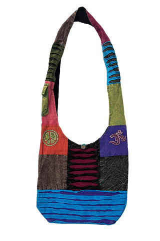 111 Patchwork Razor Cut Cotton Tie Dye Shoulder Bohemian Messenger Bag Purse - Agan Traders, Blue Multi