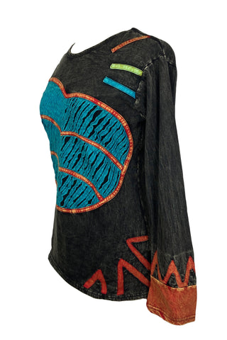 R 006 Agan Traders Rib Cotton Heart Patched Funky Boho Gypsy Top Blouse - Agan Traders, Multi