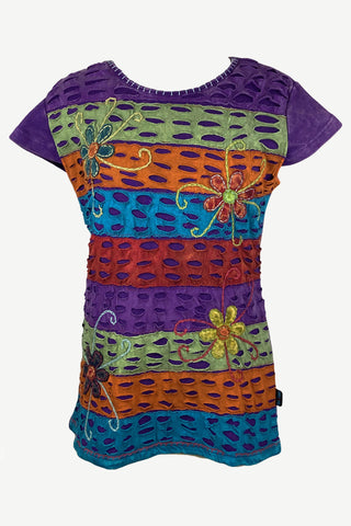 Khaste Knit Cotton Patchwork Razor-Cut Blouse