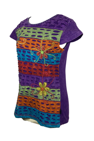 Khaste Knit Cotton Patchwork Razor-Cut Blouse