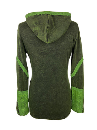 RJ 317 Denim Distressed Bohemian Razor Cut Hoodie Jacket - Agan Traders, Green