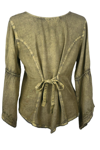 Renaissance Vintage Rayon Velvet Renaissance Top Blouse - Agan Traders, Olive