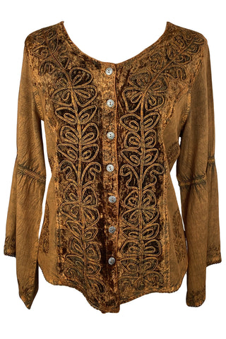 Renaissance Vintage Rayon Velvet Renaissance Top Blouse - Agan Traders, Rust